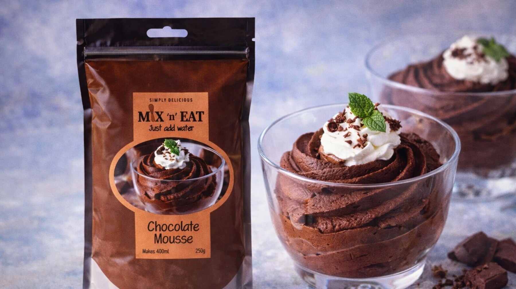 Sjokolademousse en Mix n Eat-produk